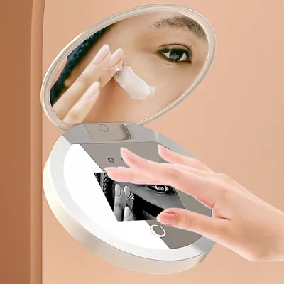 Travel Makeup Mirror UV Mirror Sunscreen Testing Camera with Light 2X Magnification Travel Makeup 3.5in Size L UV Mirror