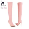 Rosa Overknee-Stiefel für Damen, spitze Zehen, Stiletto-High-Heels, Stretch-Leder, Herbst-Winter, lange Schuhe, große moderne Stiefel