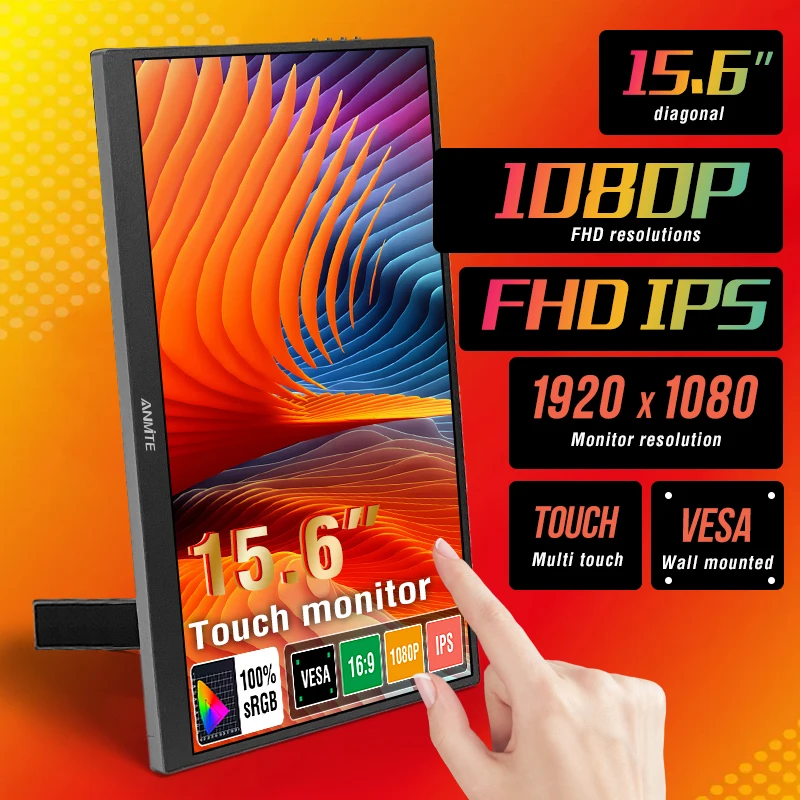 15,6 Zoll Touchscreen Tragbarer Monitor IPS Zweiter Spielbildschirm Erweitertes Display für Laptop mit Halterung für Xbox/Raspberry Pi Image