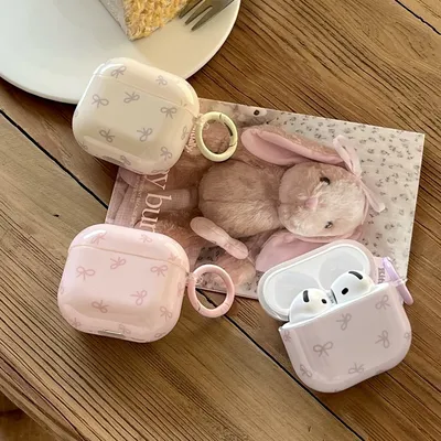 Einfache dreifarbige Vollbild-Kopfhörerhülle mit Schleife für AirPods 1 oder 2 3 4 AirPods Pro 2 Image