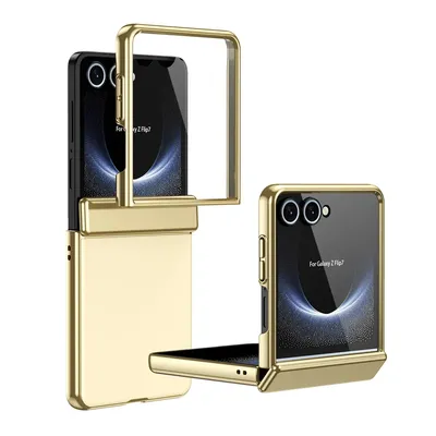 For Samsung Galaxy Z Flip 7 6 5 4 3 5G Phone Case with Built-in Screen Protector & Hinge Protection Electroplating Frosted Cover