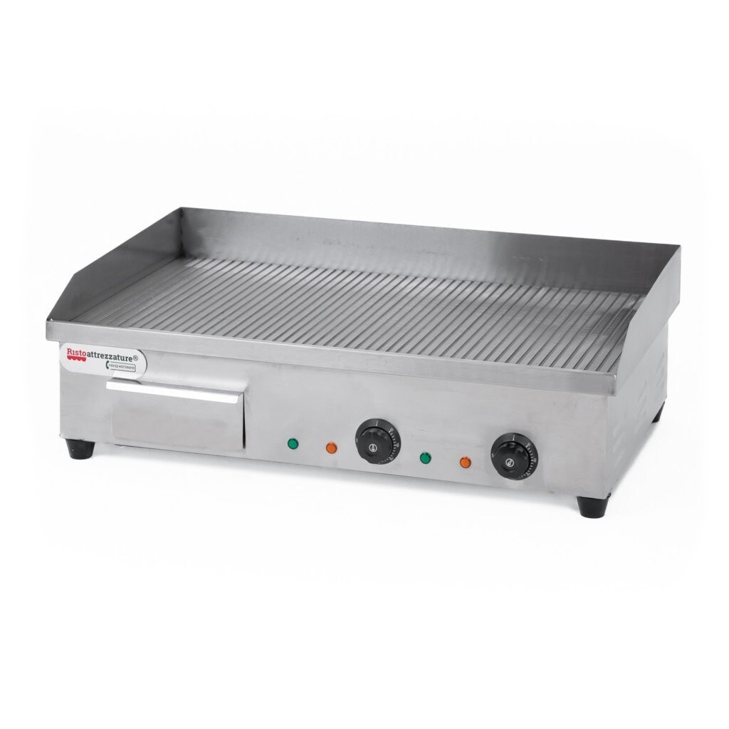 Ristoattrezzature Fry Top Elektro-Aufsatzgrill – professionell – Edelstahl – gerippte Platte – 4,4 kW – 73 x 50 x 23 h cm Image