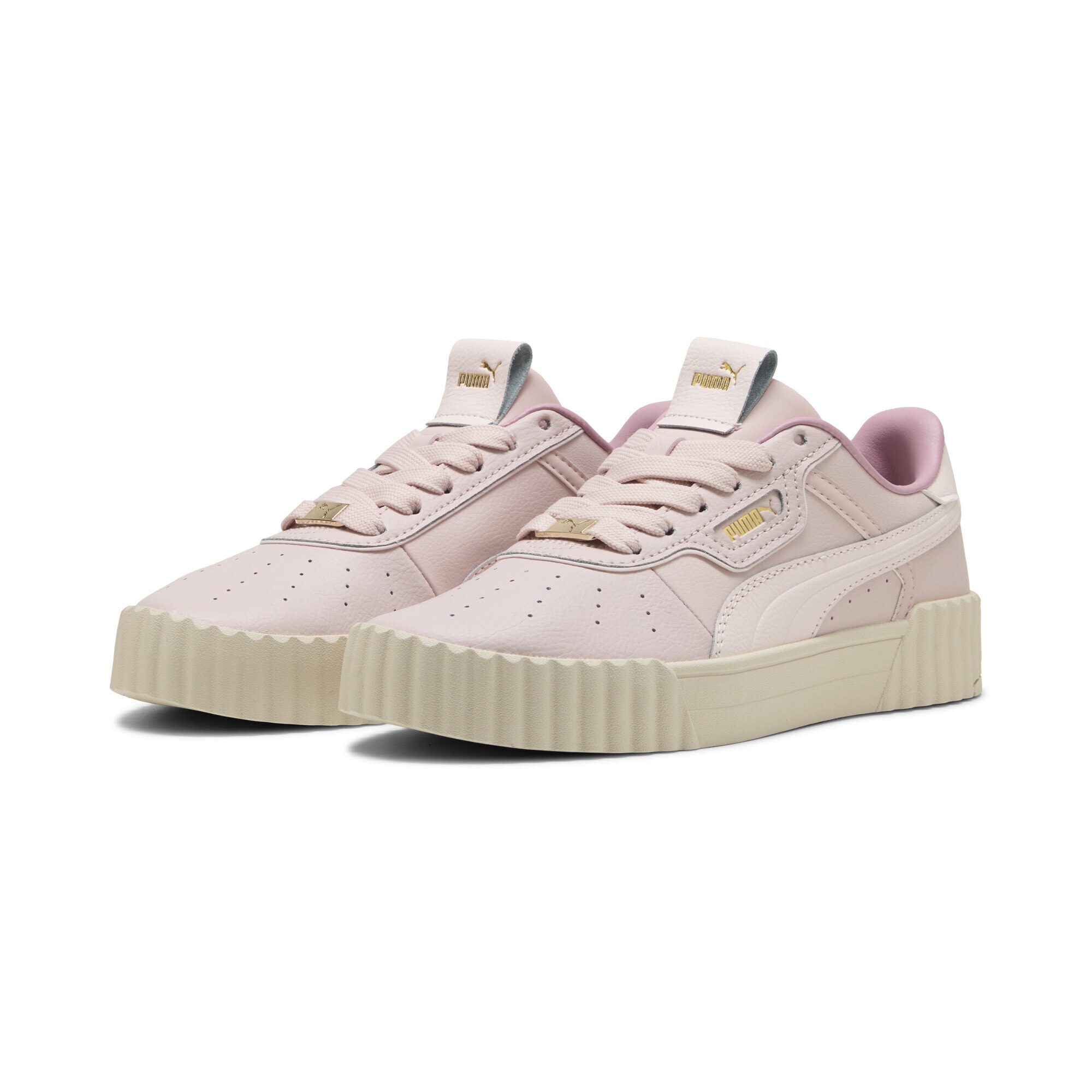 Sneaker PUMA "Carina 3.0 Luxe Sneakers Damen", Damen, Gr. 37, rosa (mauve mist jasmine flower pink), Obermaterial: Kuhleder, Synthetik, Leder; Futter: Synthetik, Textil; Innensohle: Textil; Laufsohle: Gummi, Schuhe Sneaker
