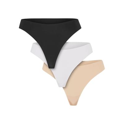Panty URBAN CLASSICS "Urban Classics Ladies Lasercut Tanga 3-Pack", Damen, Gr. S, schwarz, weiß, nude, 80% Nylon, 20% Elasthan, unifarben, Unterhosen Image