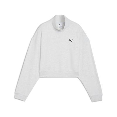 Sweatshirt PUMA "Wardrobe Essentials Go Together Oversized Sweatshirt Mädchen", Kinder, Gr. 152, alpine snow melange weiß, Obermaterial: 100% Baumwolle; Rippe: 96% Baumwolle, 4% Elasthan, oversize, Rundhals, Langarm, Sweatshirts Image