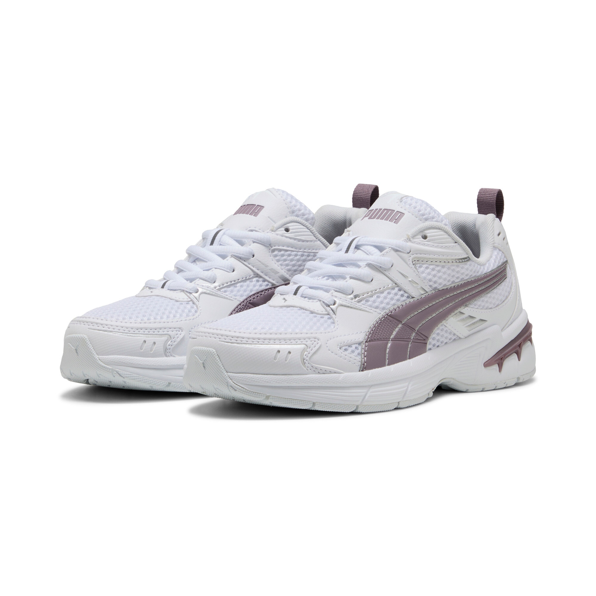 Sneaker PUMA "MILENIO TECH 2000", Damen, Gr. 36, silber (puma weiß, plum jam, puma silber), Textil, unifarben, Schuhe Sneaker