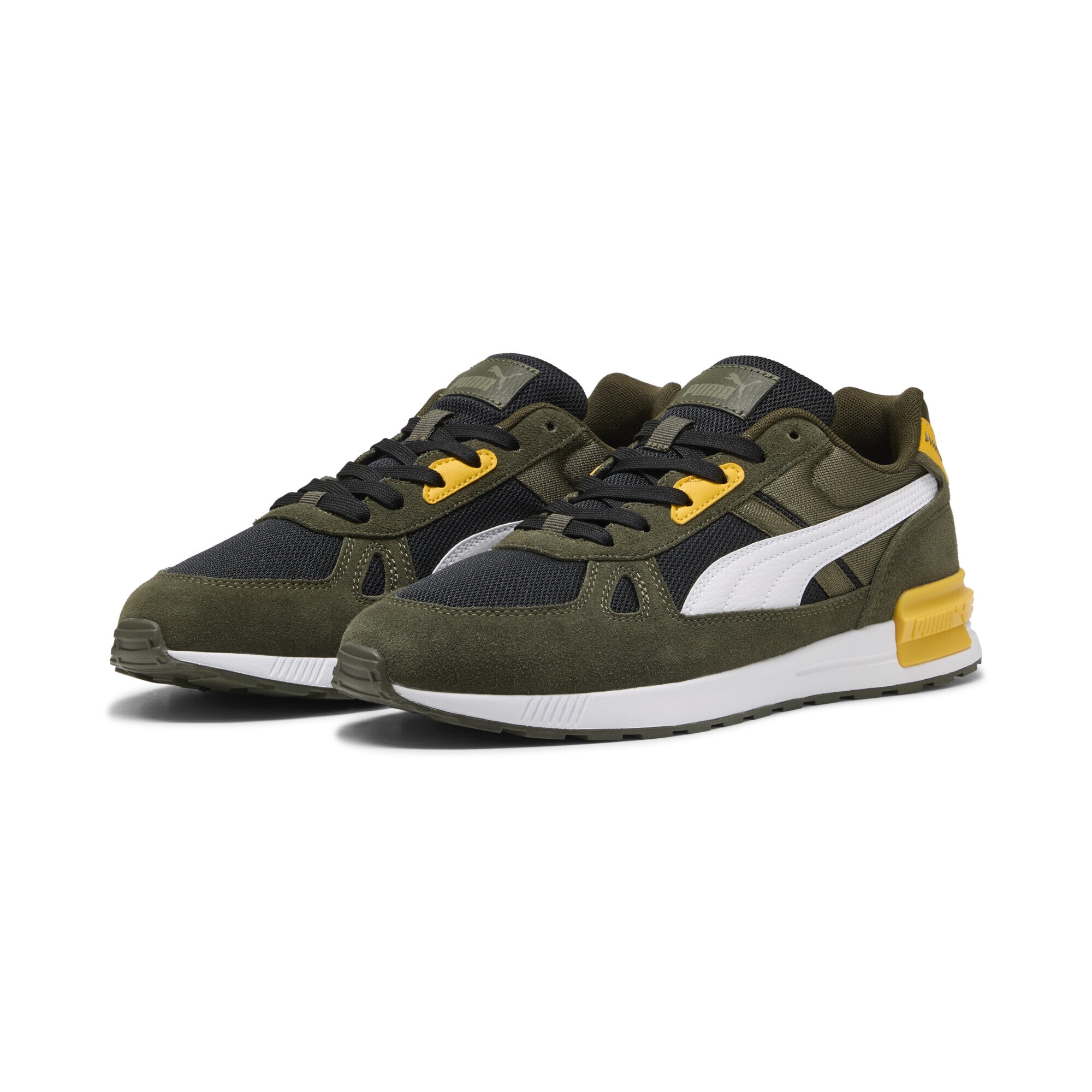 Sneaker PUMA "Graviton Pro Sneakers Erwachsene", Herren, Gr. 48.5, weiß (schwarz, weiß schwarz olive grün), Obermaterial: Textil, Synthetik, Kuhleder; Futter: Textil; Innensohle: Textil; Laufsohle: Gummi, Schuhe Sneaker