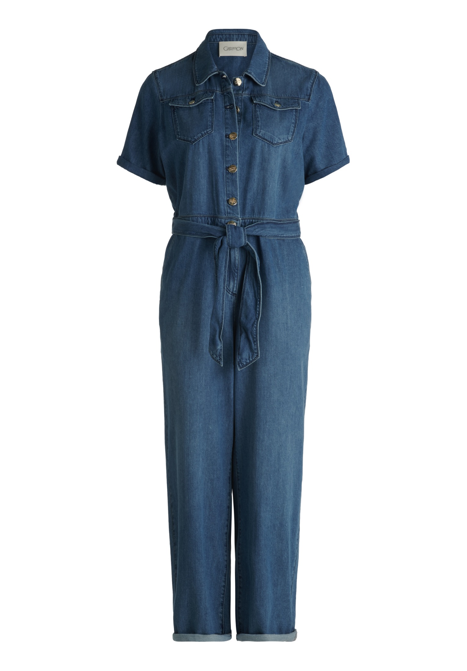 Overall CARTOON "Damen Jumpsuit mit Bindegürtel", Damen, Gr. 38, blau, Obermaterial: 50% Baumwolle, 40% Lyocell, 10% Modal., figurumspielend, U-Boot-Ausschnitt, Overalls, Design Image