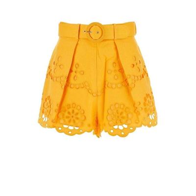 Pop Embroidered Linen Shorts - Yellow - Zimmermann Shorts