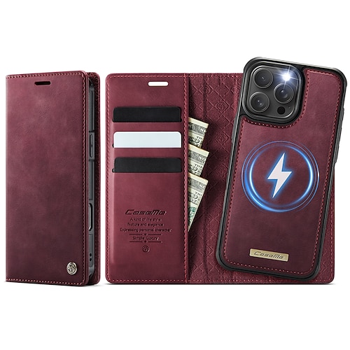 Handy Hülle Handyhüllen Für iPhone 16 15 14 Pro Max Plus 16e 13 Pro Max Flip-Cover Abnehmbar Magnetisch Unterstützt kabelloses Laden TPU PU-Leder Image