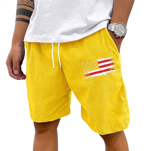 Herren Cargo-Shorts Shorts Sommershorts Cordshorts Elastischer Bund Kordelzug Mehrere Taschen Nationalflagge Komfort tragbar Knielang Outdoor Sport Täglich Mode Lässig Schwarz Weiß Mikroelastisch Image