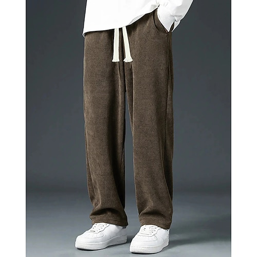 Herren Cordhose Hose Freizeithose Tasche Elastischer Bund Kordelzug Einfach Komfort Sport im Freien Täglich Mode Lässig Schwarz Weiß Mikroelastisch Image