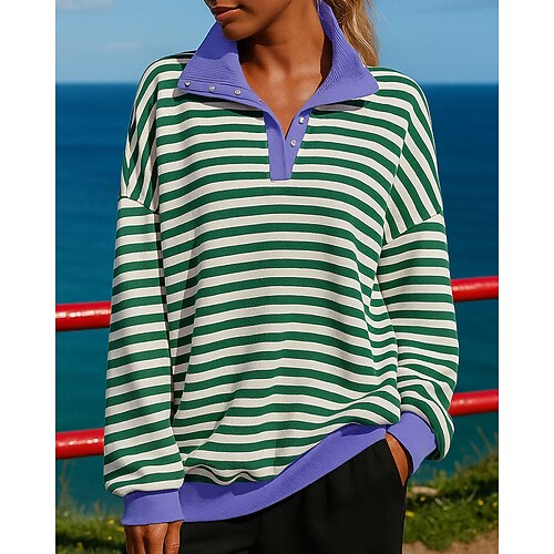 Damen Pullover Lässige Oberteile Aufeinanderprallende Farben Mode Langarm Oberteil Athleisure Herbst Streifen Winddicht Wandern Training Laufen Sportbekleidung Sportkleidung Gelb Rote Blau Image