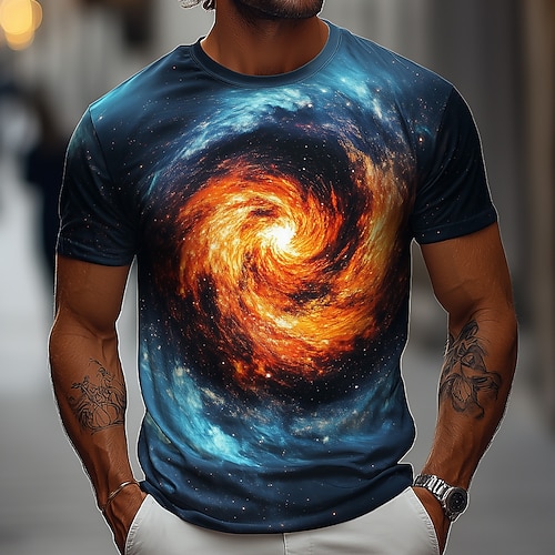 Herren Optische Täuschung Universum 3D T Shirt Kurzarm T-Shirt 3D-Druck Rundhalsausschnitt Hemd Mode Übertrieben Täglich Party Straße Lässig Blau 3# Blau 2# Blau 1# Sommer Frühling Ganzjahres Image