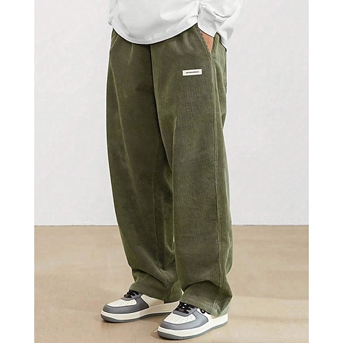 Herren Cordhose Hose Freizeithose Tasche Elastischer Bund Kordelzug Einfach Komfort Sport im Freien Täglich Mode Lässig Schwarz Weiß Mikroelastisch Image