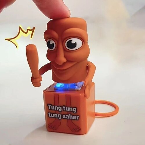 Tungtungtung Sahur Spielzeug Holzstab Mann Knopf Schlüsselanhänger leuchtende Sprache Anhänger Anime Peripheriemodell dekoratives Geschenk Spielzeug Image