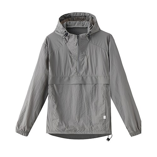 Herren Laufjacke Outdoorjacke Kapuzenjacke Kordelzug Tasche Langarm Oberteil Athleisure Sommer Einfarbig Sonnenschutz Winddicht Feuchtigkeitsableitend Atmungsaktiv Angeln Wandern Laufen Image