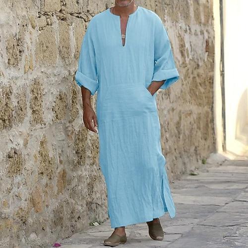 Herren Schlafanzug Nachtwäsche Bademantel Einfach Mode Stilvoll Klassisch Heim Täglich Bett Baumwolle Komfort Weich V Ausschnitt Langarm Sommer Frühling Schwarz Weiß