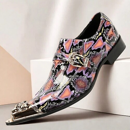 Herren Punk-inspirierte pinkfarbene Python-Print Leder Monk-Riemensandalen - Auffällige Dressschuhe für stylische Männer in Clubs und zu besonderen Anlässen Image