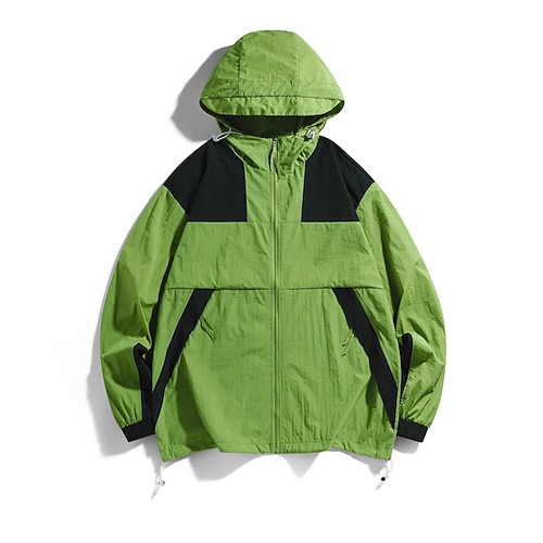 Herren Patchwork Reißverschluss Kapuzensweatshirt Outdoorjacke Kordelzug Tasche Langarm Oberteil Athleisure Sommer Sonnenschutz Winddicht UPF50 Leicht Wandern Training sportlich Sportbekleidung Image