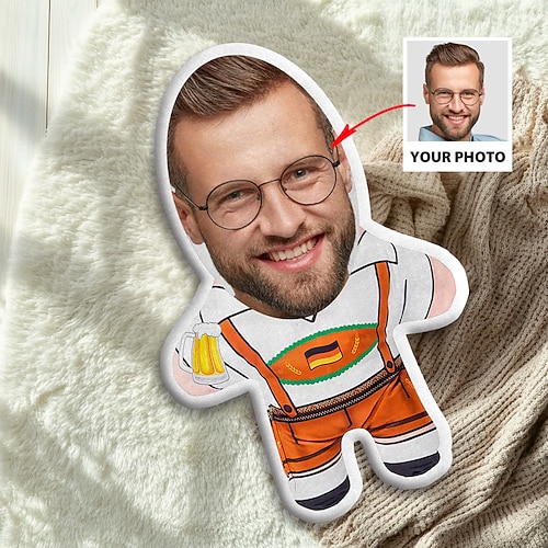 Oktoberfest kundenspezifisches Gesichtskissen personalisiertes Fotominime-Wurfkissen humanoider Polster lustiger Gag-Jubiläums-Geschenk für ihn und sie Mini-Me-Puppenspielzeug Image