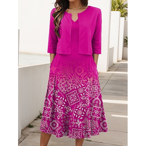 Damen Kleid-Set A Linie Kleid Sommerkleid Lässig Halbformelle Kleider Ombre Geometrisch Druck Midikleid Halbarm V Ausschnitt Urlaub Date Blau Hellgrün Rote Sommer Frühling Normale Passform Image