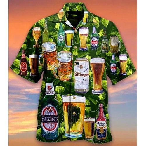 Hawaii-Hemden Aloha-Hemd Bayerisch München Deutsch alpin Grafik für Herren Erwachsene 3D-Druck für Karneval Oktoberfestbier Strand Urlaub Party Image