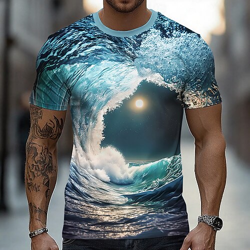 Herren Ozean 3D T Shirt Kurzarm T-Shirt 3D-Druck Rundhalsausschnitt Hemd Übertrieben Designer Party Straße Lässig Gelb Blau Sommer Frühling Ganzjahres Bekleidung S M L XL XXL XXXL Image