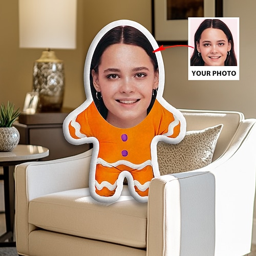 Weihnachtskundenspezifisches Gesichtskissen personalisiertes Fotominime-Wurfkissen humanoider Polster lustiger Gag-Weihnachtsgeschenk für ihn und sie Mini-Me-Puppenspielzeug Image