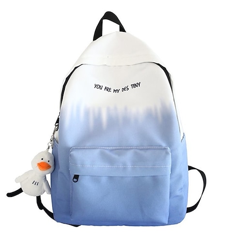 Zaino con gradiente estetico per ragazze adolescenti: zaino leggero con portachiavi a forma di anatra, morbido zaino color pastello per il ritorno a scuola o per l'uso quotidiano