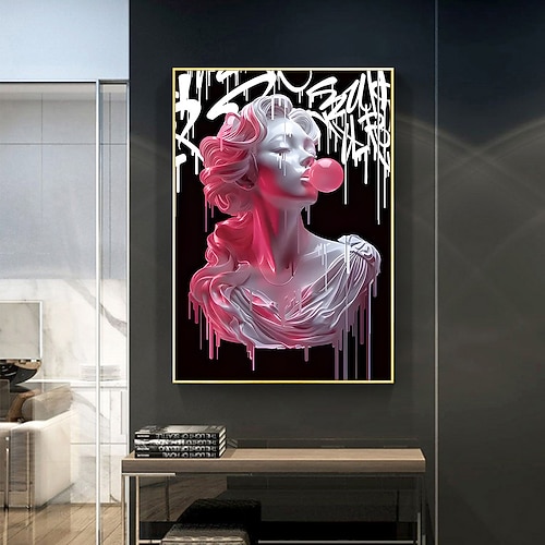 schickes rosa Mädchen mit Luftballons auf Leinwand – moderne, fließende Wanddekoration für das Wohnzimmer Küche wiederverwendbar kein Rahmen erforderlich Image