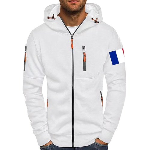 Herren Kapuzensweatshirt Vollreißverschluss-Kapuzensweatshirt Sweatjacke Schwarz Weiß Wein Armeegrün Marineblau Mit Kapuze Einfach Reißverschluss Patchwork Fronttasche Sport Outdoor Lässig Täglich Image