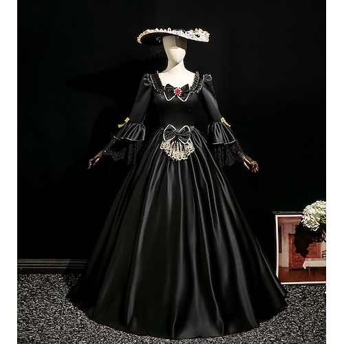 Vintage Rokoko Renaissance Maxi Kleid Normal Ein Hauch Prinzessin Braut Plissiert Gerüscht Prinzessin Rundhals Kostüm Damen Halloween Karneval Maskerade Leistung Party Halloween Erwachsene Ganzjahres Image