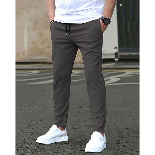 Herren Hose Chinos Tasche Elastischer Bund Kordelzug Einfach Komfort Formell Party Arbeit Mode Klassicher Stil Schwarz Hellgrün Mikroelastisch Image