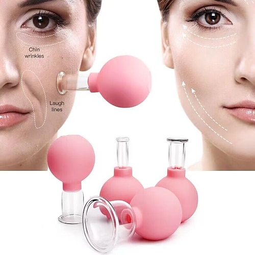 4-teiliges Schröpfset für Gesundheitsmassage, Vakuum, Gummikopf, Glas, Anti-Cellulite-Massage, chinesische Therapie, Gesichts-Schröpfset, Dosen