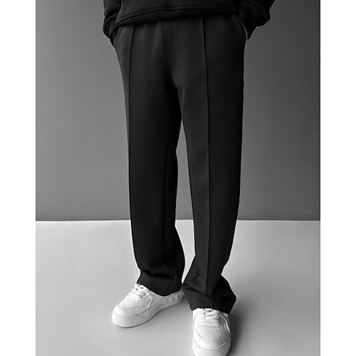 Herren Sporthose Jogginghose Hose Gerade geschnittene Sweatpants Faltenhose Tasche Elastischer Bund Kordelzug Einfach Komfort Sport im Freien Täglich Mode Lässig Schwarz Weiß Mikroelastisch Image