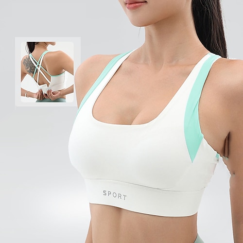 Damen Yoga-BH Panzer Pilates-BH Unterwäsche Hohe Stützen Atmungsaktiv Überkreuzter Rücken Einfarbig Sport Sportkleidung Schwarz Weiß Fitnessstudio Pilates Laufen Image