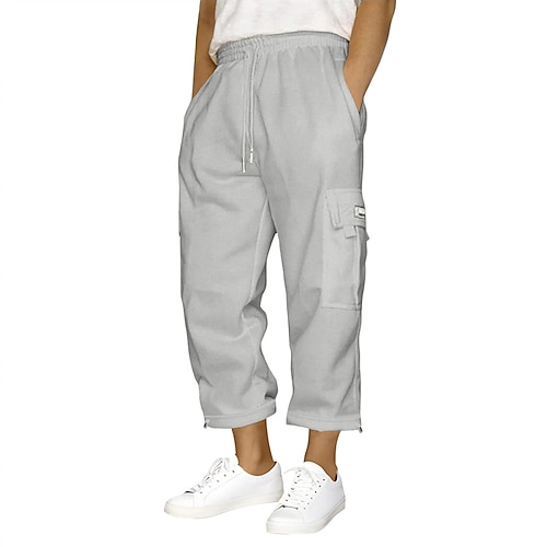 Herren Sporthose Jogginghose Hose Cargo-Jogginghose Abgeschnittene Hose Tasche Elastischer Bund Kordelzug Einfach Komfort Sport im Freien Täglich Mode Lässig Schwarz Weiß Mikroelastisch Image