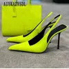 AIYKAZYSDL Frauen Neon Grün Pumps Slingback Sandalen Hohe Dünne Ferse Peep Toe Fetisch Prom Schuhe Streetwear Plus Größe 41 42