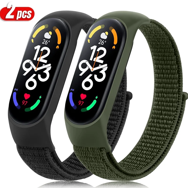 2PCS Nylon schleife Für Xiaomi Mi band 3 4 5 6 7 Strap Ersatz Handgelenk Armband Pulsera Correa Mi band 7 5 6 Armband Zubehör Image