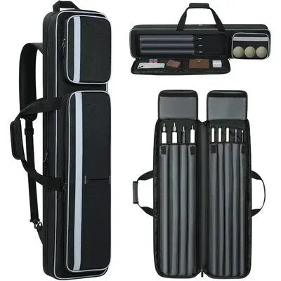 Authenticity guarantee.Pool Cue Carrying Case Soft Padded Billiard Stick Bag with Multi-pocket for 4 Butts and 5 Shafts, Pool St