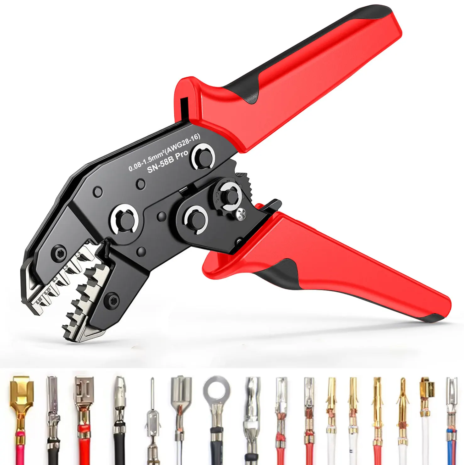 SN-58B Pro Crimps Plug JST, TE, XH, SM, VH, PH, Molex Terminals Ratschen Crimper Zange für 0,08-1,5 mm2 (28-16 AWG) Drähte Werkzeug Image