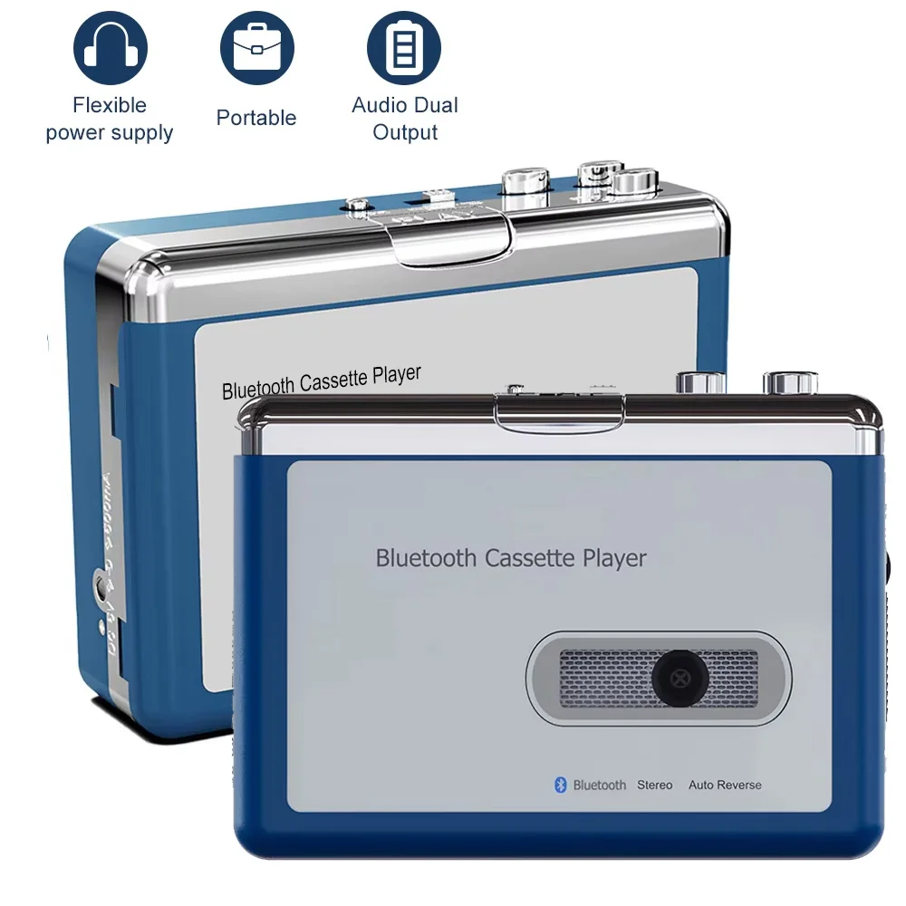 Tragbarer Bluetooth-Kassettenspieler, Kassettenspieler, Bluetooth-Ausgang auf Kopfhörer/Lautsprecher, tragbarer Kassettenspieler Walkman Image