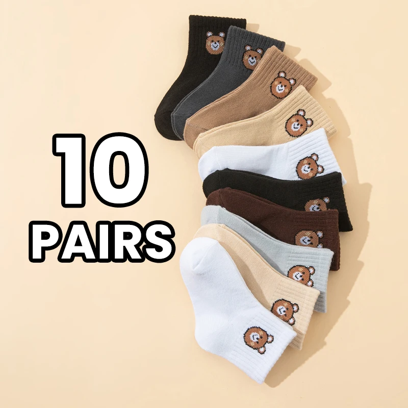 10 Paar süße Babysocken mit Bärenmuster, bequeme und vielseitige Kindersocken Image