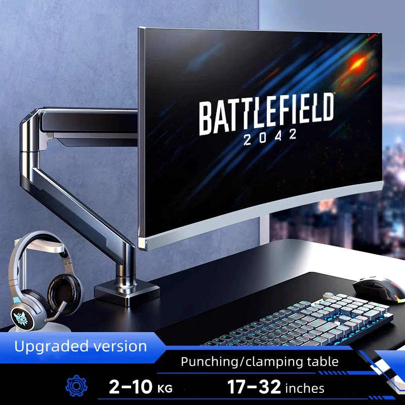 Verstellbare Einzel-TV-Monitorhalterung, neigbarer, drehbarer Monitorarm mit Klemme und Tülle, passend für 13- bis 32-Zoll-TV/Computermonitore Image