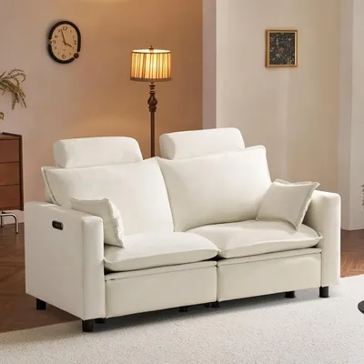 Electric Loveseat Recliner, Power Reclining Sofa with USB Ports, Comfy Cloud Couch Chenille for Living Room