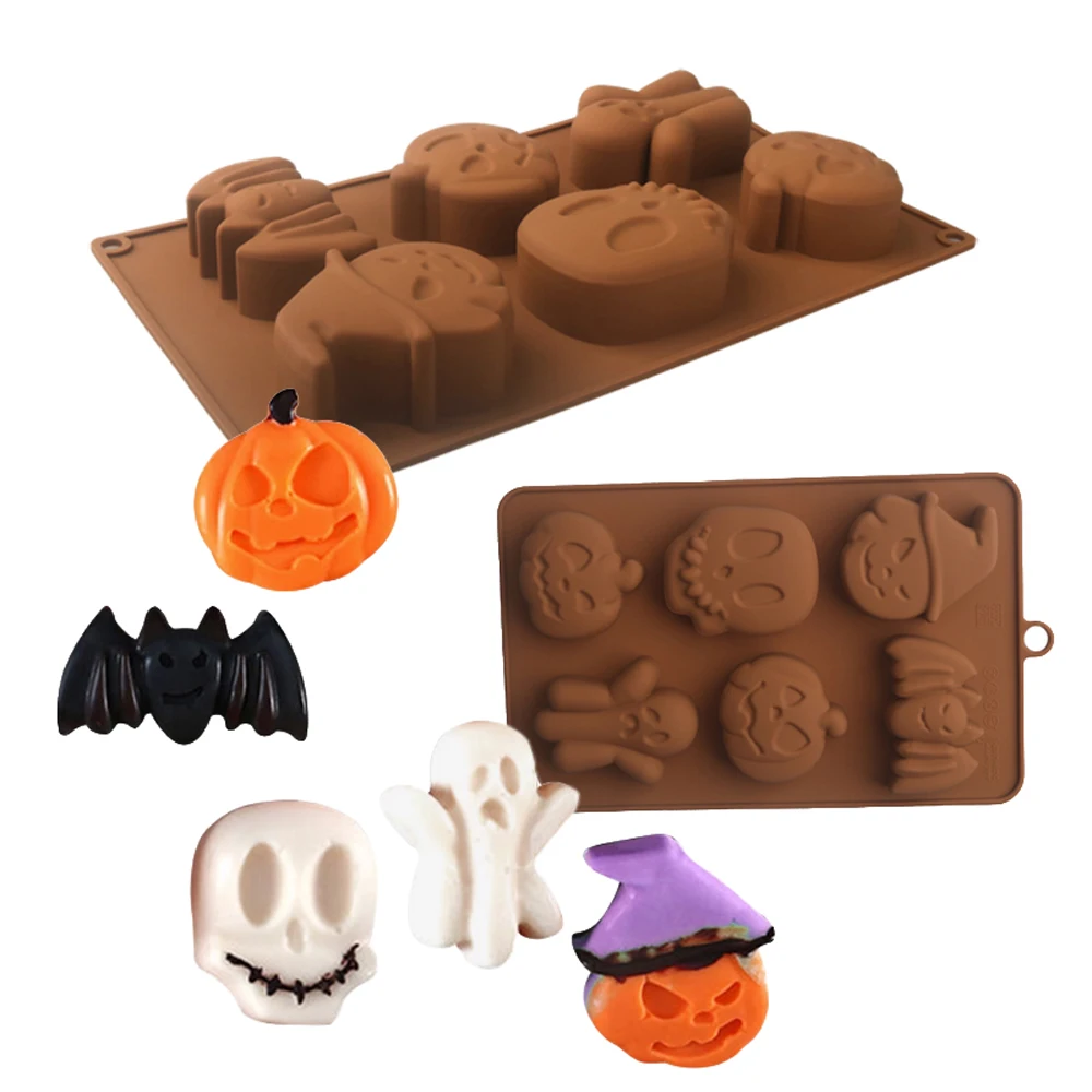Halloween Kürbis Skelett Fledermaus Geist Design Silikon Kuchen Form Halloween Schokolade Form Dessert Werkzeuge Küche Liefert Image