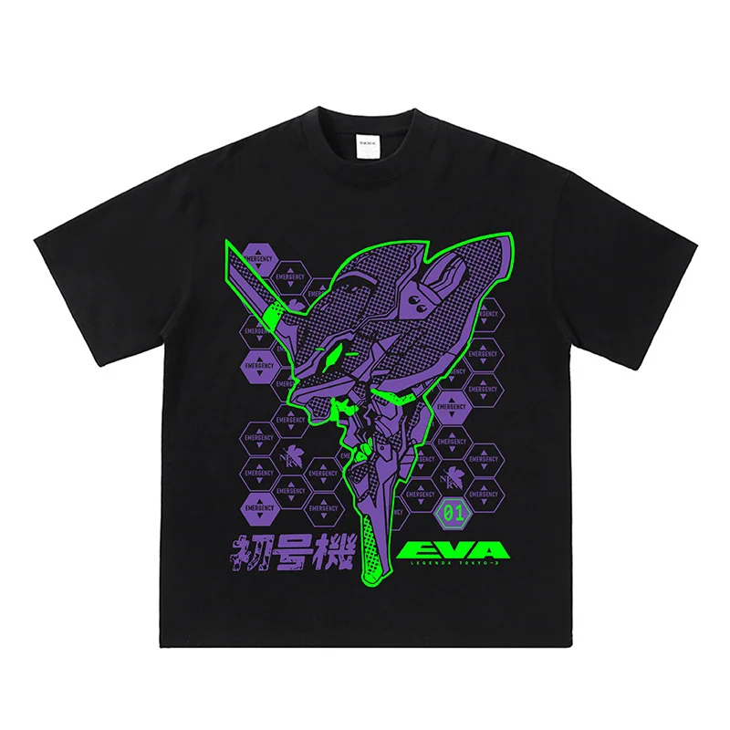 Japanische Retro Animation Eva01 First Number Machine Cartoon Herren T-Shirt Sommer Neue Retro Mode Herren und Damen Streetwear