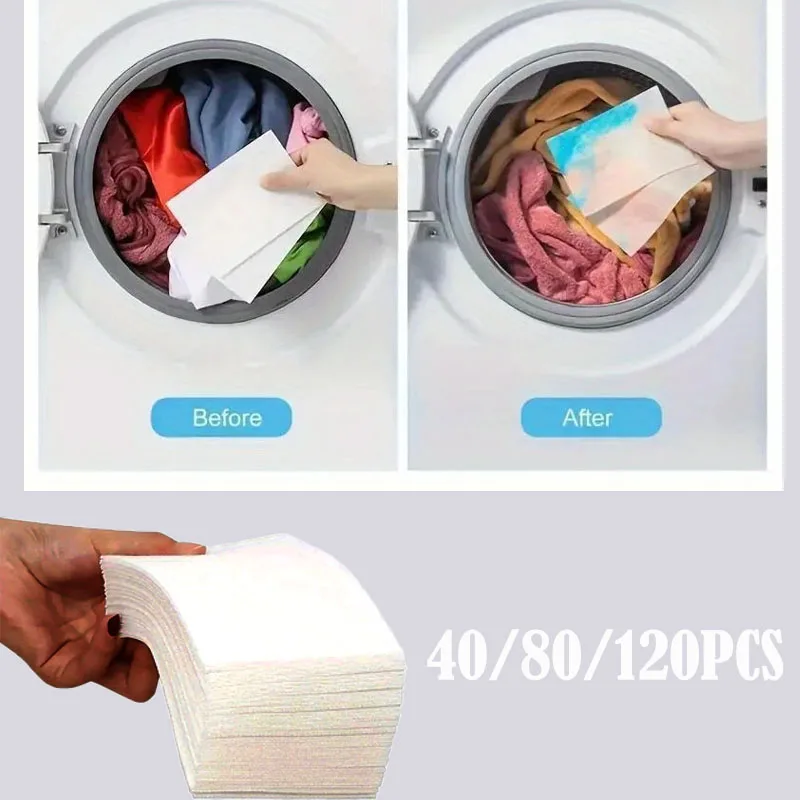 40/80/120PCS Wäsche Farbe Absorbieren Papier Anti-färben Wäsche Tabletten Für Waschmaschine Saubere Kleidung farbe Catcher Blätter Image