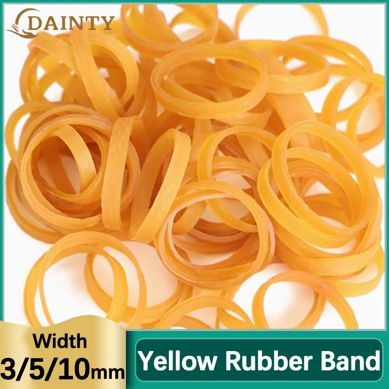 Yellow Elastic Rubber Bands Stretchable Sturdy Office Daily Use Rubber Band Thick 1.5mm Dia 20mm-75mm Width 3/5/10mm Image